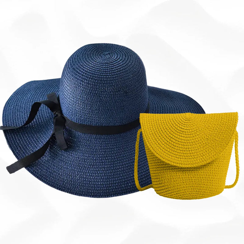 KIT VERÃO - Chapéu e Bolsa + Brinde Surpresa arizo Azul Escuro Amarelo 