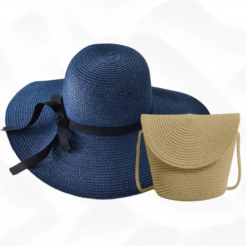 KIT VERÃO - Chapéu e Bolsa + Brinde Surpresa arizo Azul Escuro Bege 