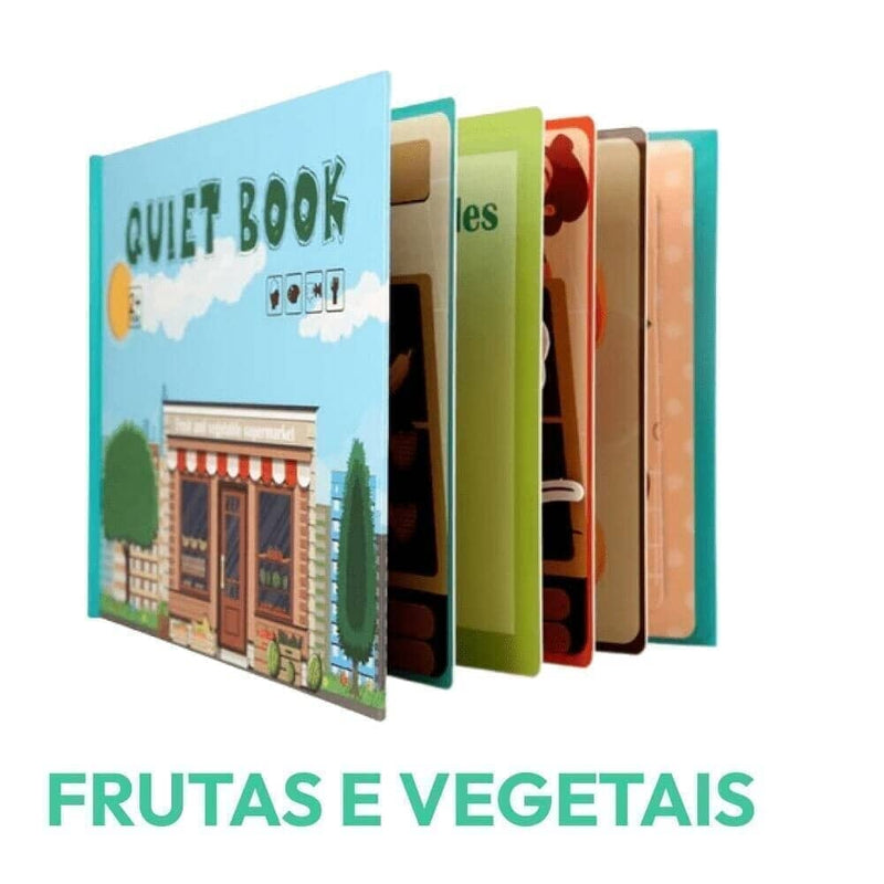 QuietBook - Livro Interativo Montessori + Brinde Supresa Exclusivo arizo Frutas e Vegetáis 